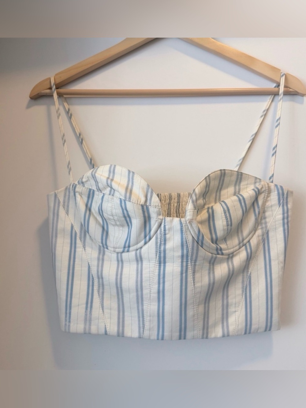 Zara Striped Bustier Crop Top in White and Light Blue